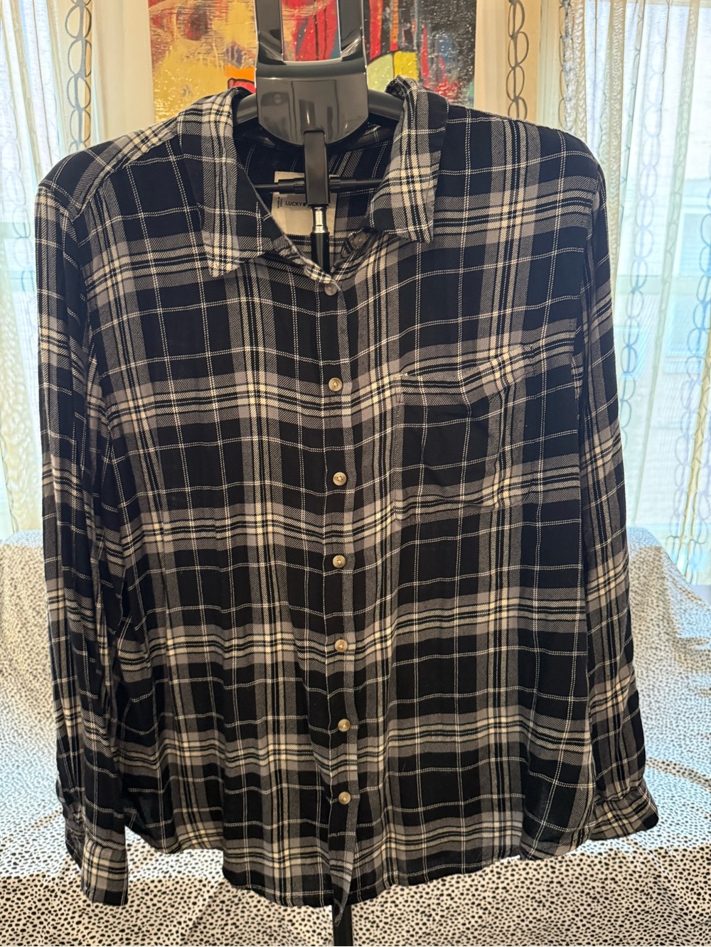 Lucky Brand Black and White Plaid Button-Down Shirt